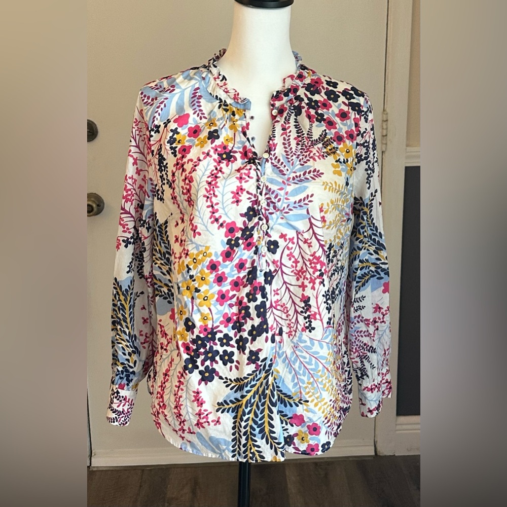 Talbots Floral Ruffle Neck‎ Blouse